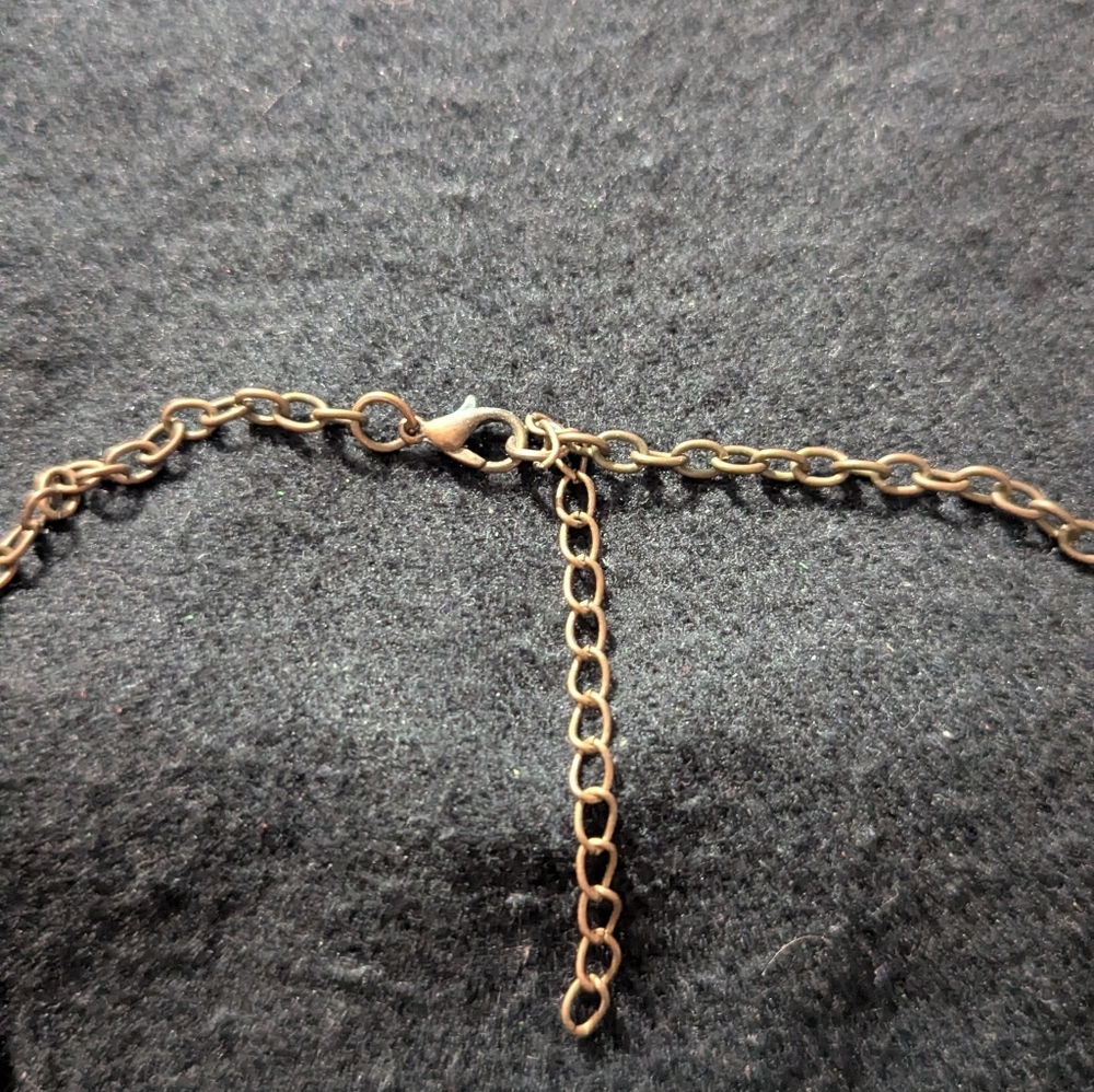 Copper Tone Black Rhinestone Curved Bar Bib Style Statement Necklace - Picture 3 of 4